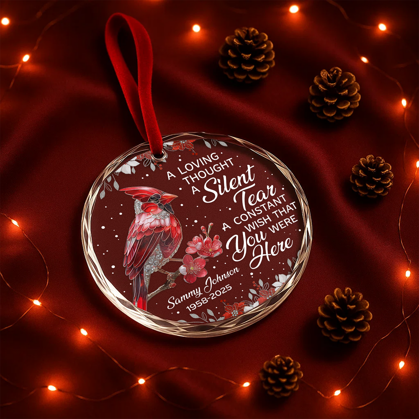 A Loving Thought, A Silent Tear Memorial Cardinal Heart Ornament