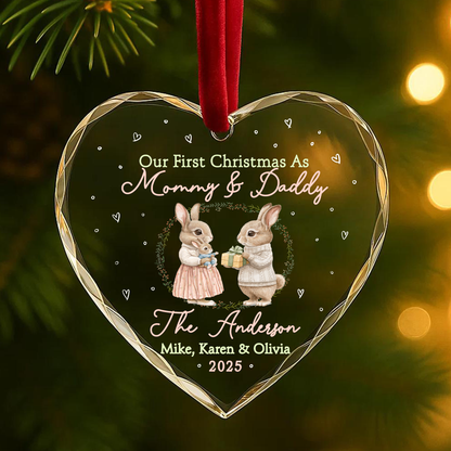 Our First Christmas as Mommy Daddy Bunny Couple Custom Glass Ornament