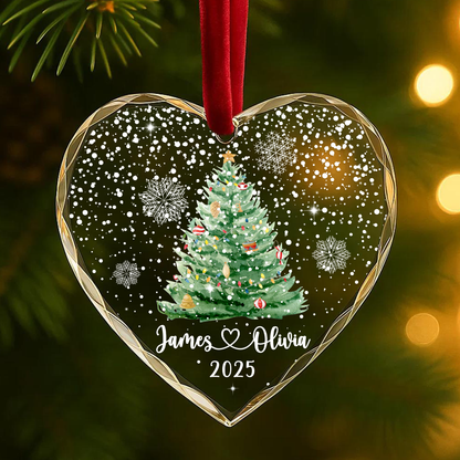 Christmas Tree Ornament with Couple Names, Personalized Holiday Keepsake