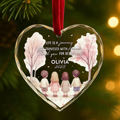 Life Is a Journey Best Traveled with Friends, Watercolor Tree Scene Ornament