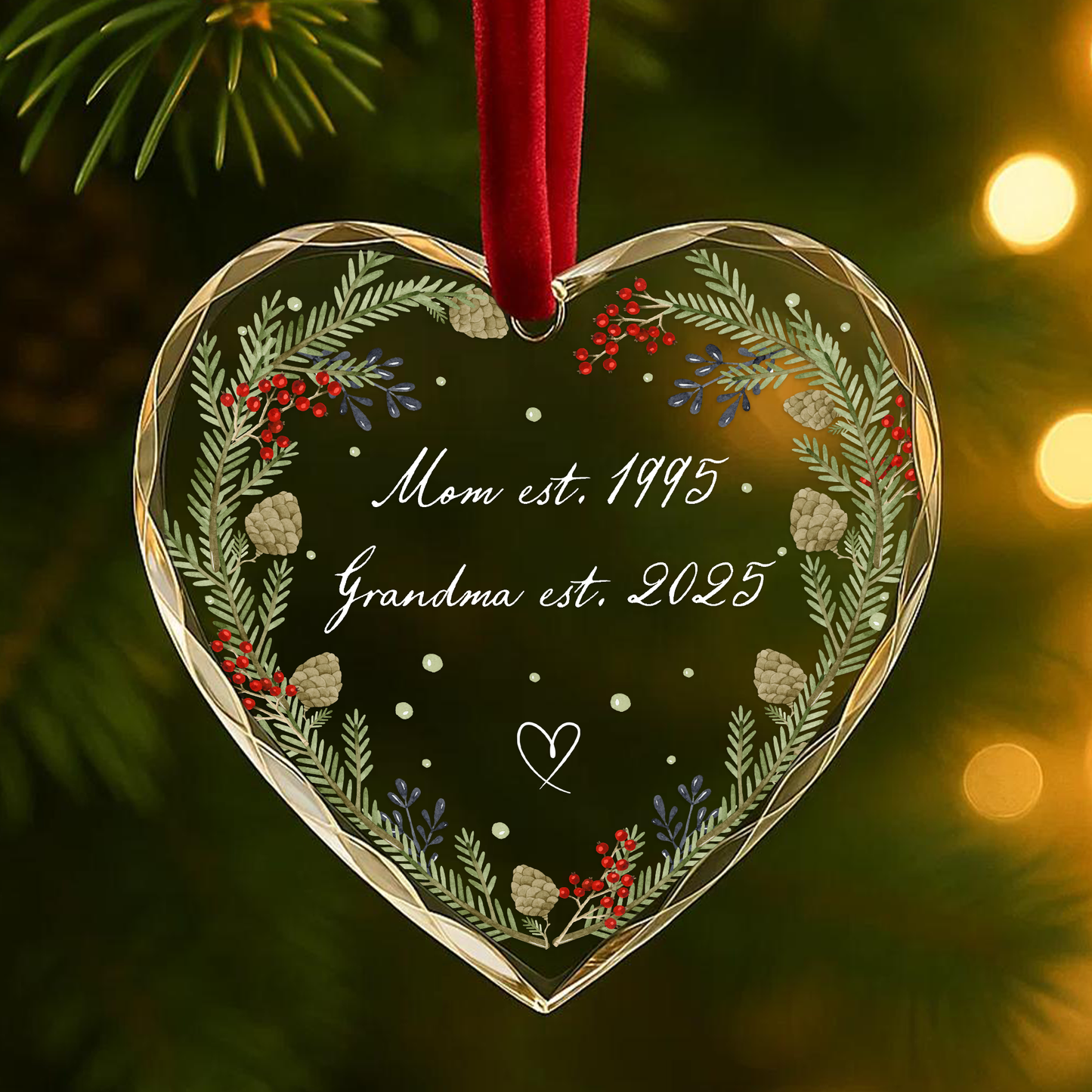 Mom and Grandma Established Wreath Ornament, Custom Year Keepsake