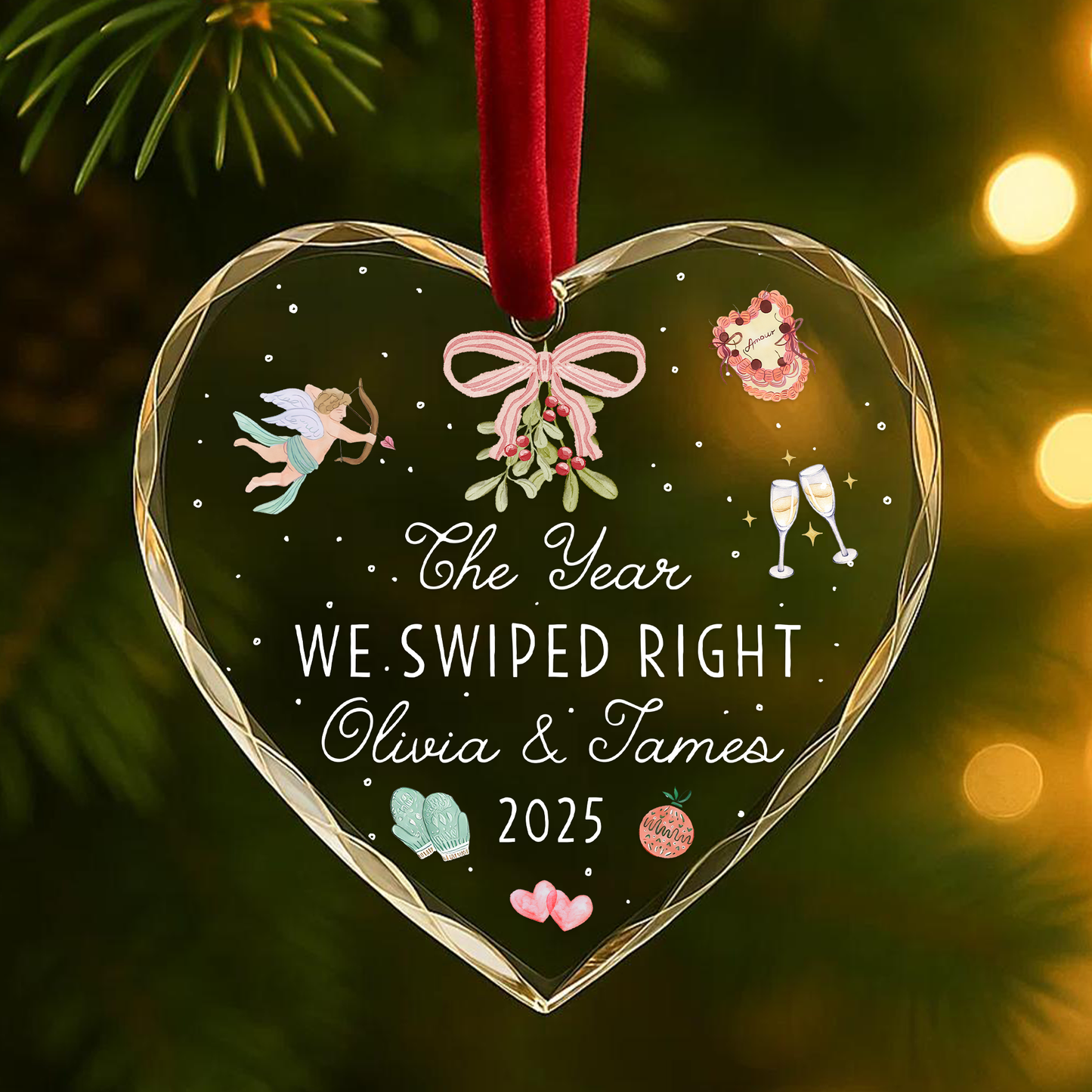 The Year We Swiped Right, Couple Ornament, Personalized Dating Keepsake