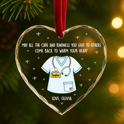 Nurse Appreciation Scrub Top Custom Glass Ornament