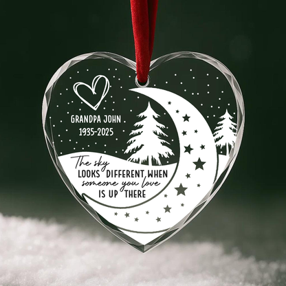 Memorial Moon and Tree The Sky Looks Different Custom Glass Ornament