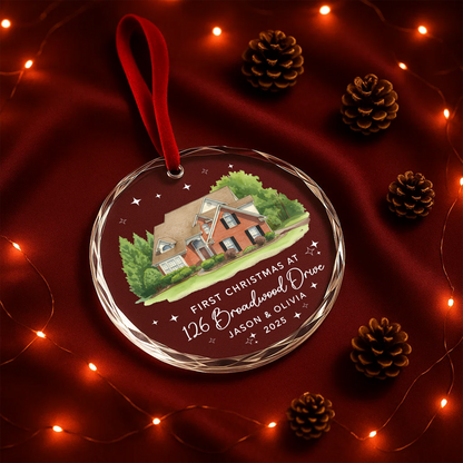 First Christmas at New Home Ornament, Custom House Illustration