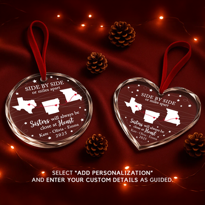 Sisters Will Always Be Close at Heart Long Distance Map Ornament