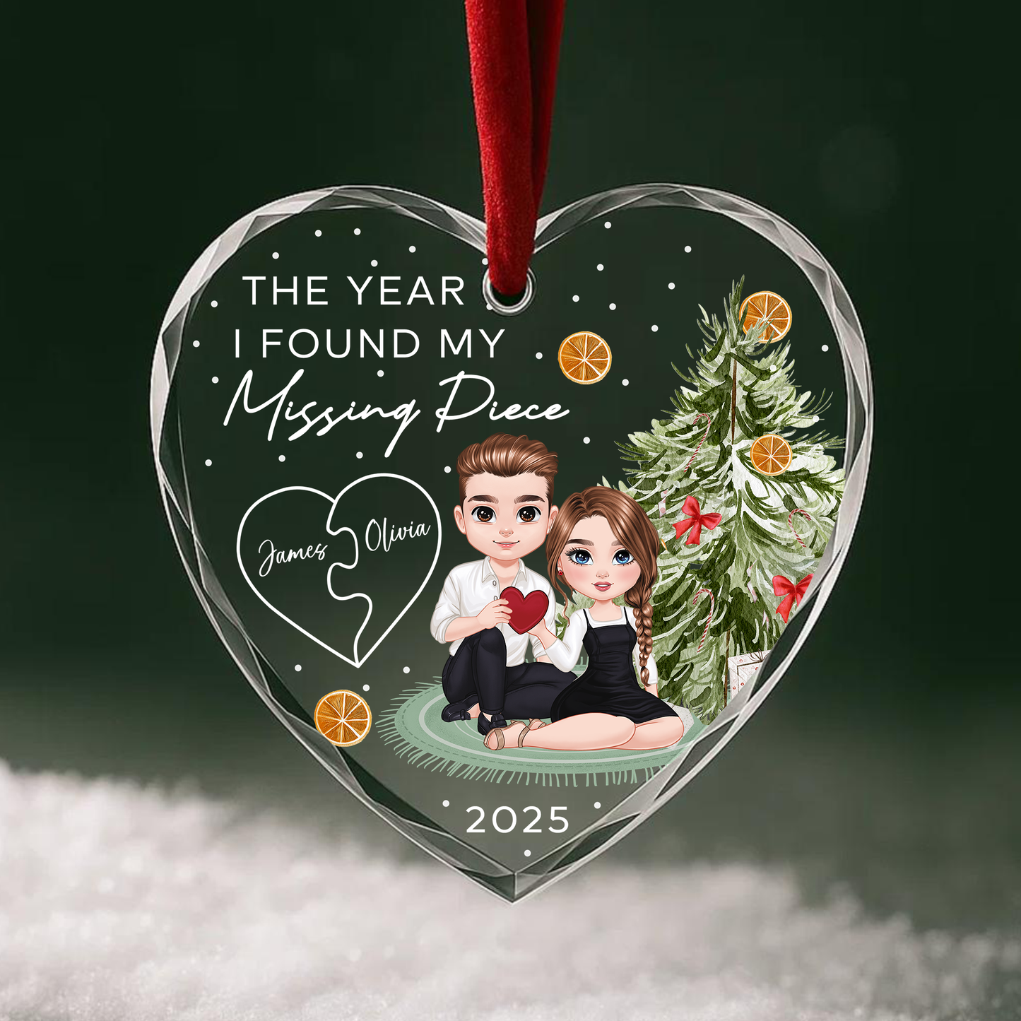 The Year I Found My Missing Piece Couple Christmas Tree Custom Glass Ornament