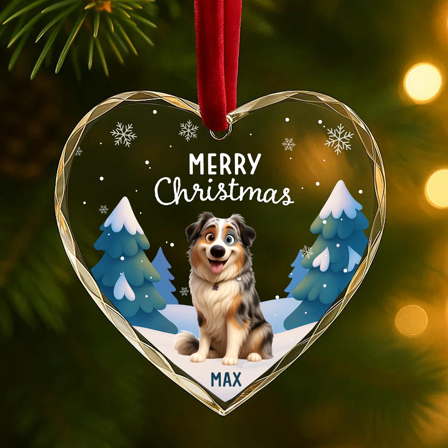 Merry Christmas Custom Pet Cartoon Ornament, Personalized Pet Portrait