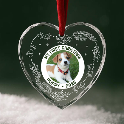 My First Christmas Puppy Photo Custom Glass Ornament