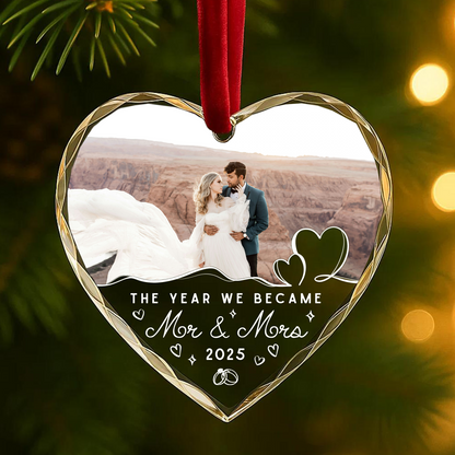 The Year We Became Mr Mrs, Custom Glass Ornament With Couple Photo