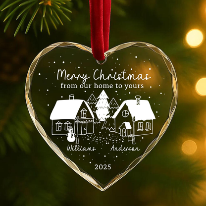 Merry Christmas From Our Home to Yours Custom Glass Ornament