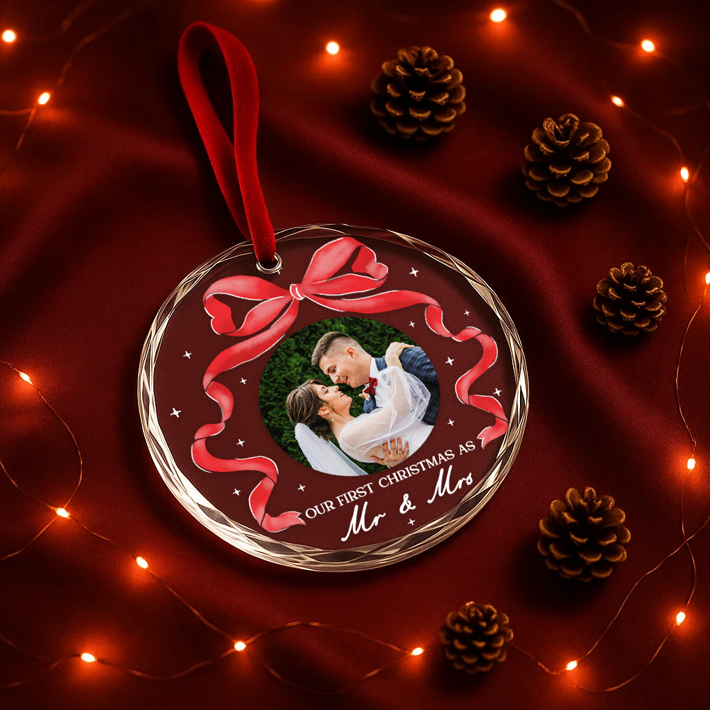 Our First Christmas as Mr Mrs, Custom Glass Ornament