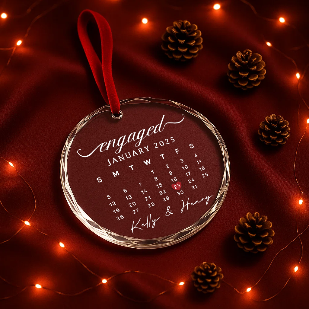 Engaged Calendar Ornament with Custom Date, Wedding Keepsake