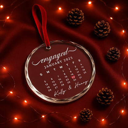 Engaged Calendar Ornament with Custom Date, Wedding Keepsake