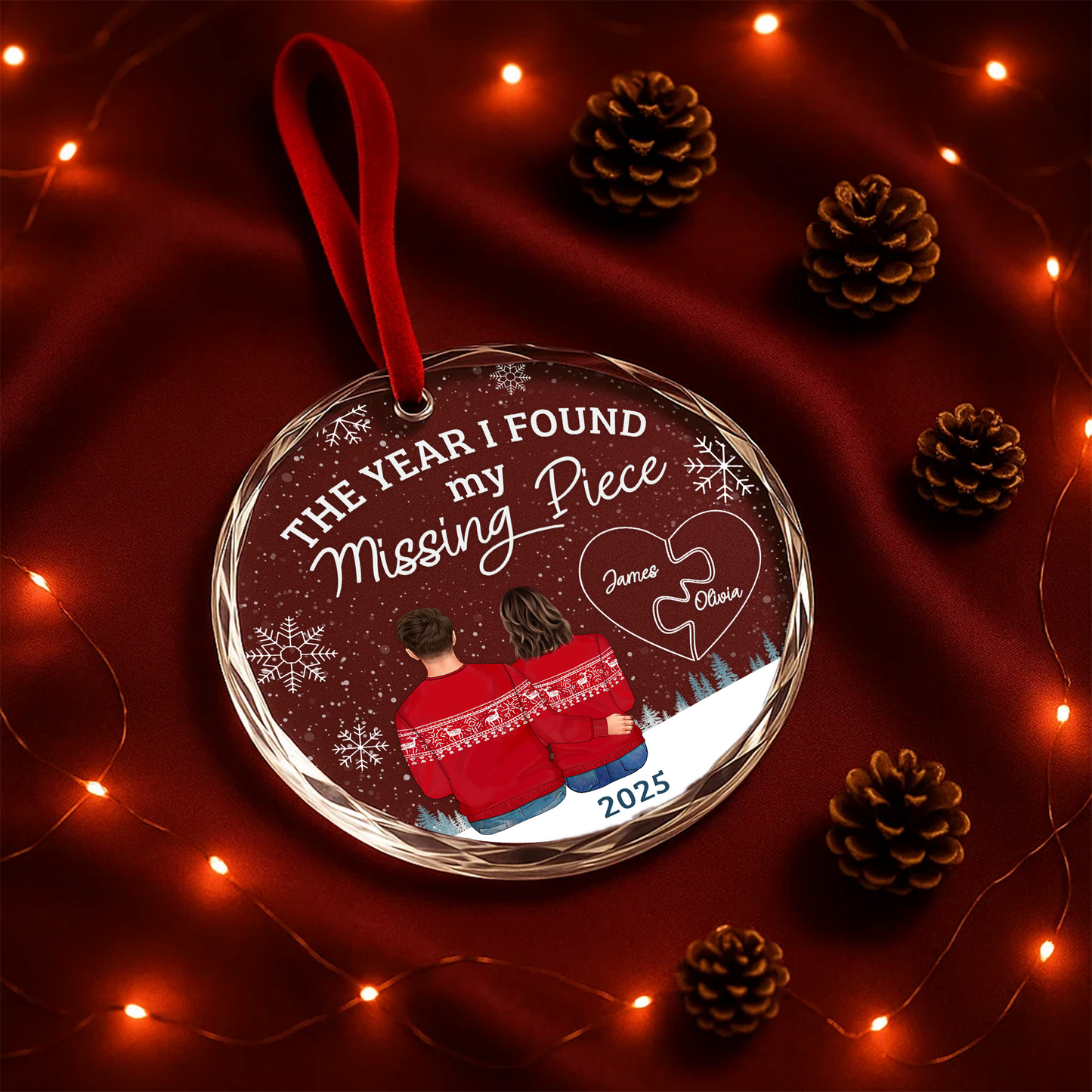 The Year I Found My Missing Piece, Personalized Couple Ornament with Puzzle Heart