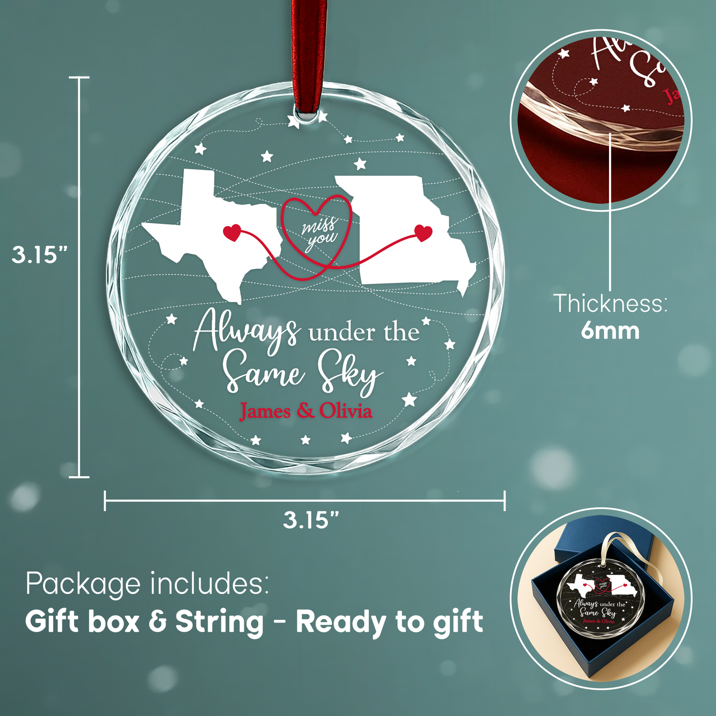 Always Under the Same Sky Long Distance Love Heart Ornament