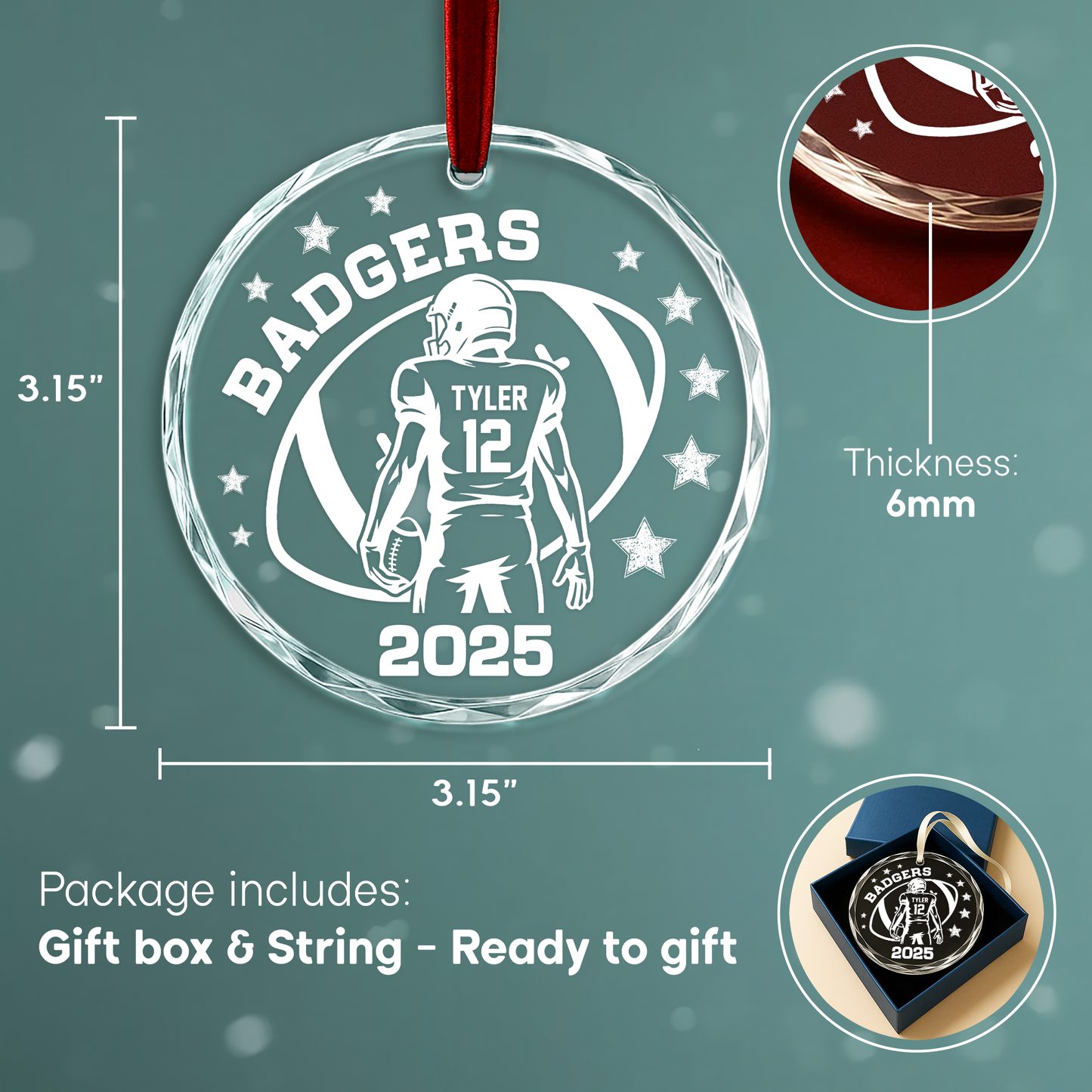 Football Player Custom Team Name Ornament