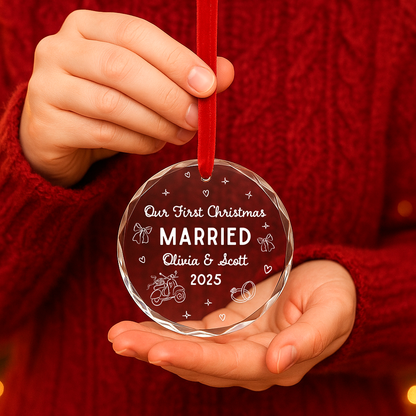 Our First Christmas Married, Custom Glass Ornament