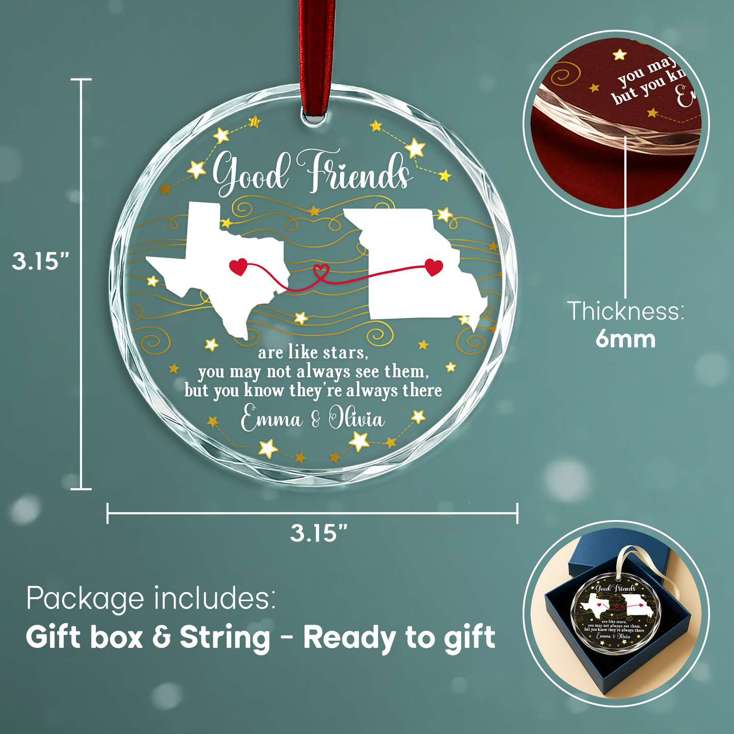 Good Friends Are Like Stars Long Distance Ornament