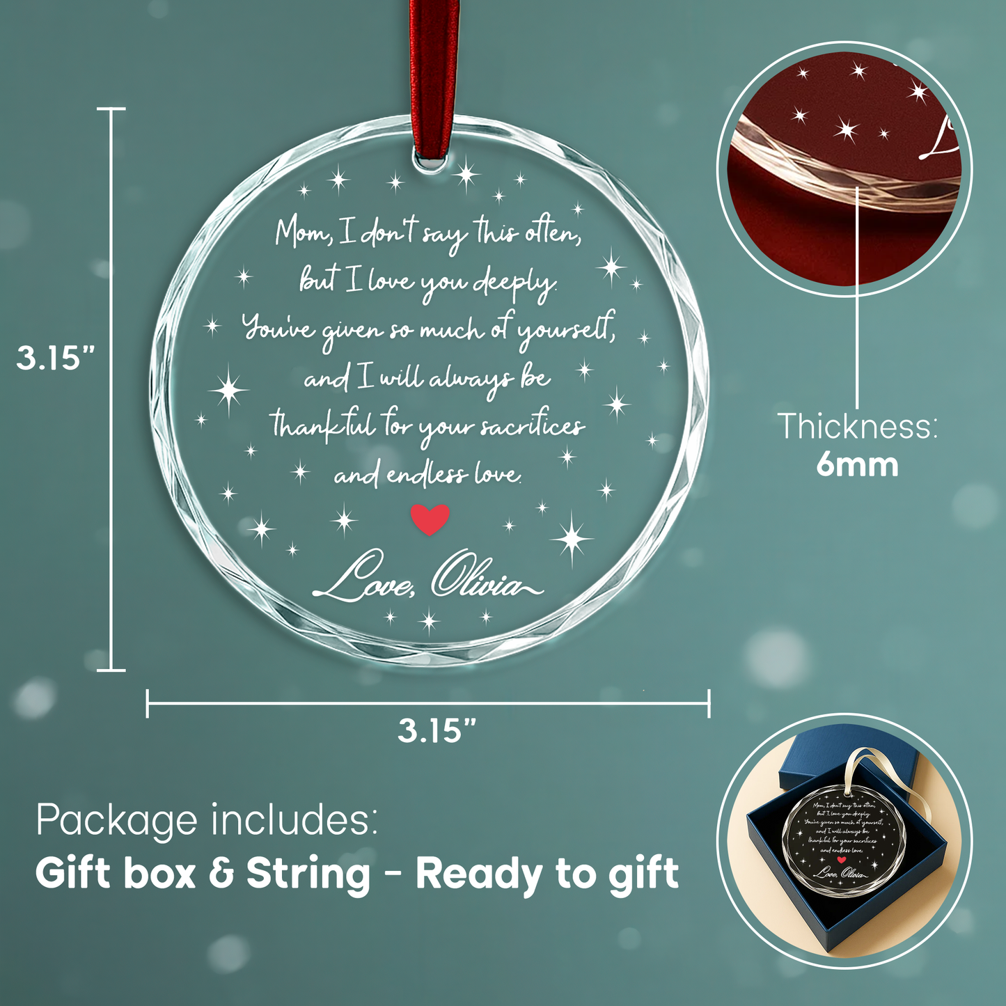 Love You Mom Heart Ornament, Thank You for Your Endless Love