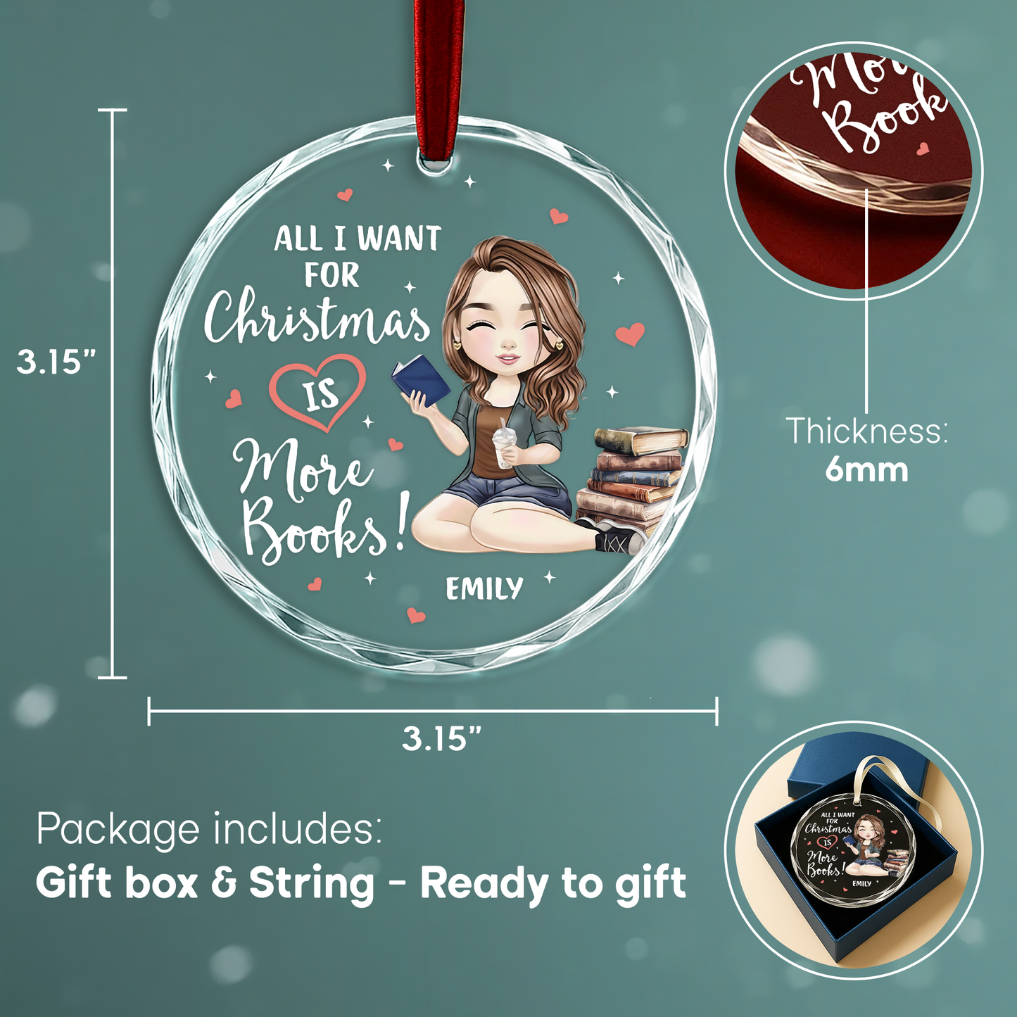 All I Want for Christmas Is More Books Personalized Ornament