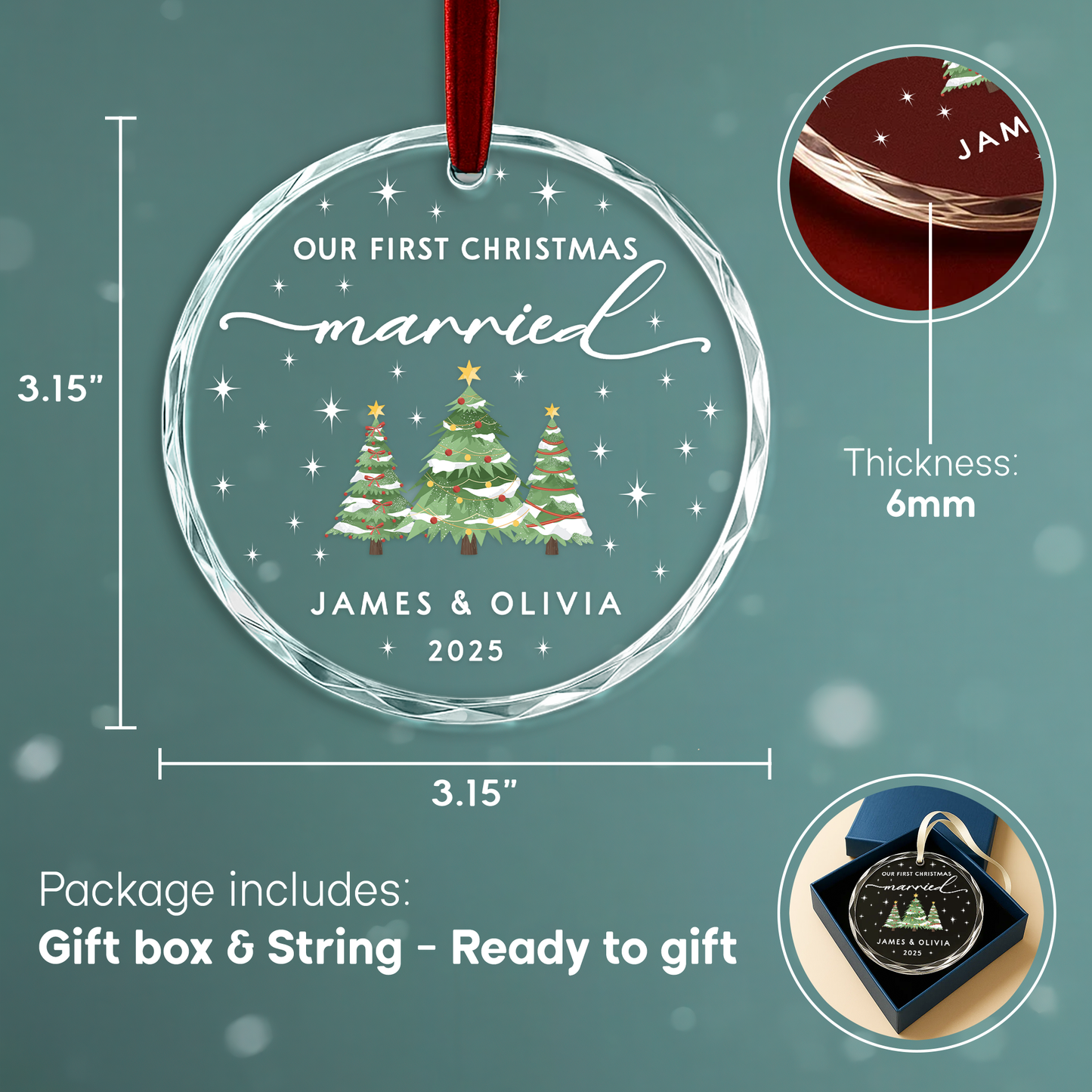 Our First Christmas Married Heart Ornament 2025