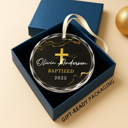 Baptized Ornament with Gold Cross
