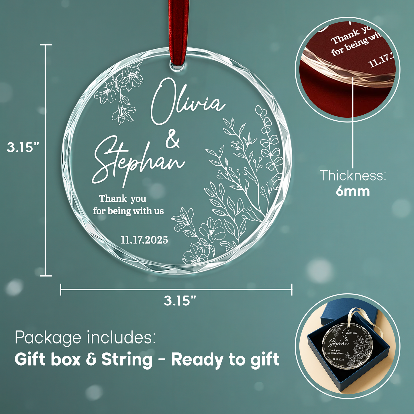 Wedding Favor Thank You Floral Heart Ornament