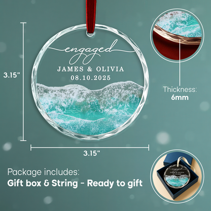 Engaged 2025 Ocean Wave Heart Ornament, Engagement Keepsake