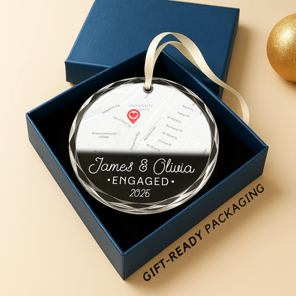 Engaged 2025 Custom Map Heart Ornament, Where Our Story Began