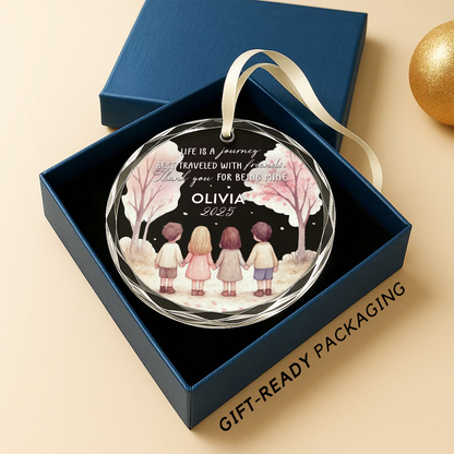 Life Is a Journey Best Traveled with Friends, Watercolor Tree Scene Ornament