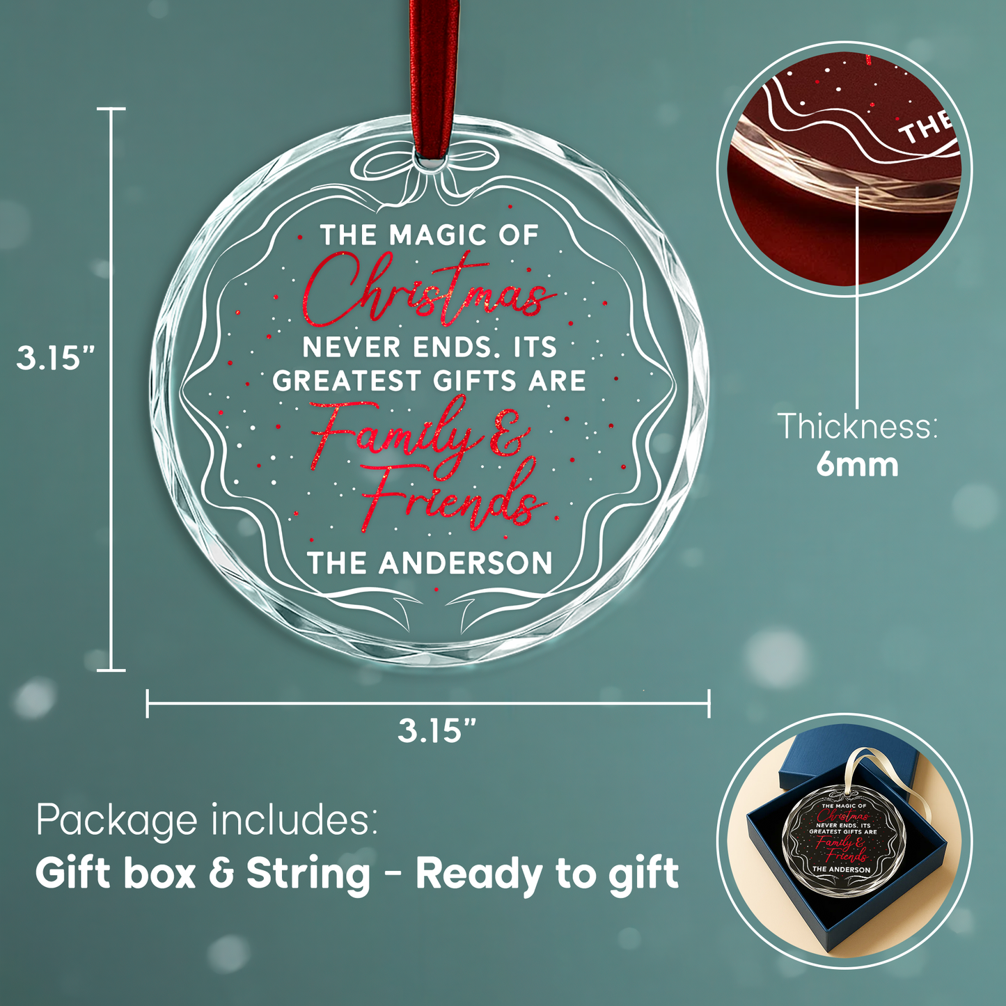 The Magic of Christmas Never Ends Family Friends Ornament