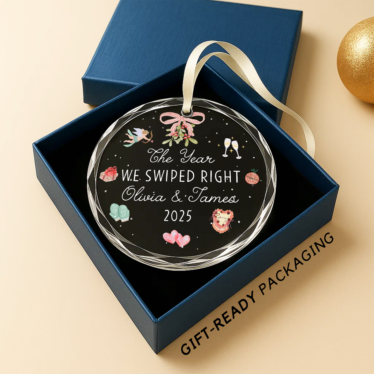 The Year We Swiped Right, Couple Ornament, Personalized Dating Keepsake