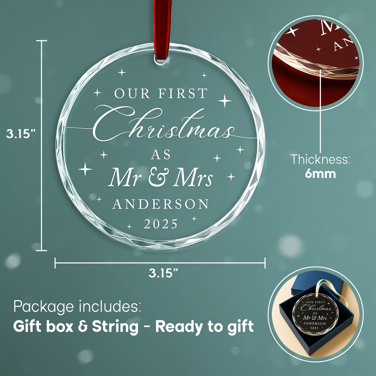 Our First Christmas as Mr Mrs Heart Ornament