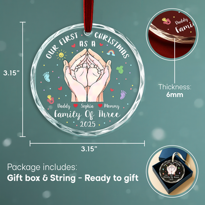 Our First Christmas as a Family of Three Hands & Baby Feet Ornament