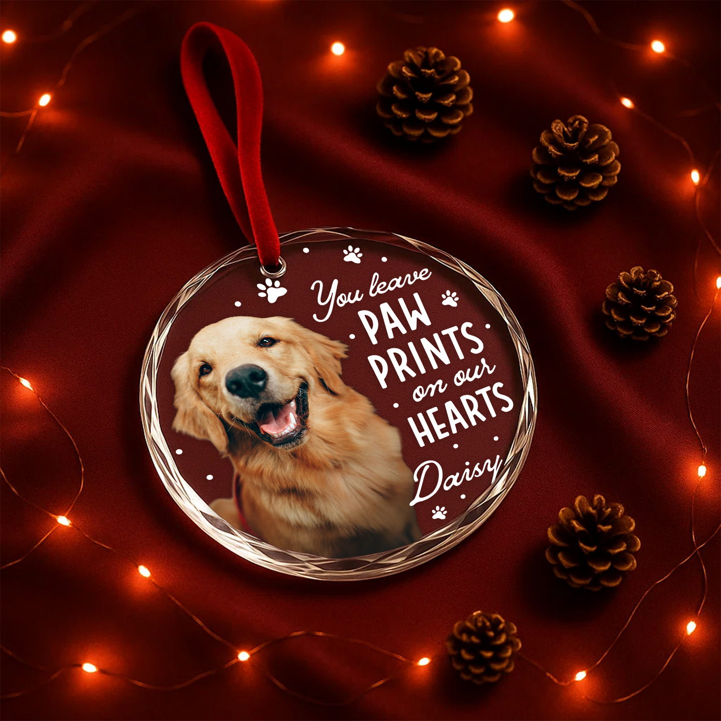 You Leave Paw Prints on Our Hearts, Personalized Pet Memorial Ornament