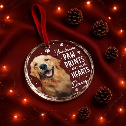 You Leave Paw Prints on Our Hearts, Personalized Pet Memorial Ornament