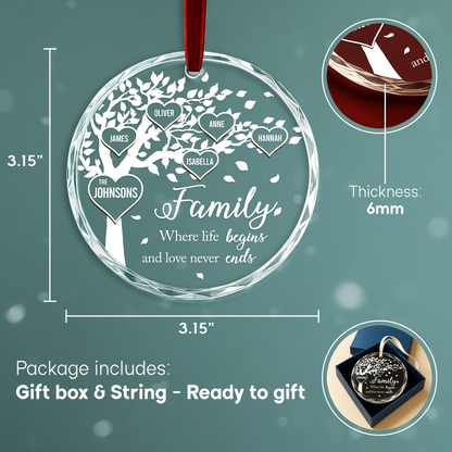 Family Tree Personalized Heart Ornament Where Life Begins and Love Never Ends