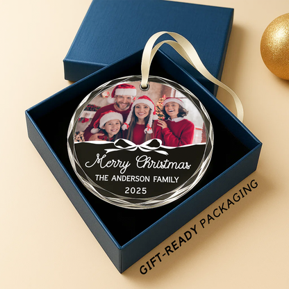 Merry Christmas Family Ornament, Custom Photo with Script Text