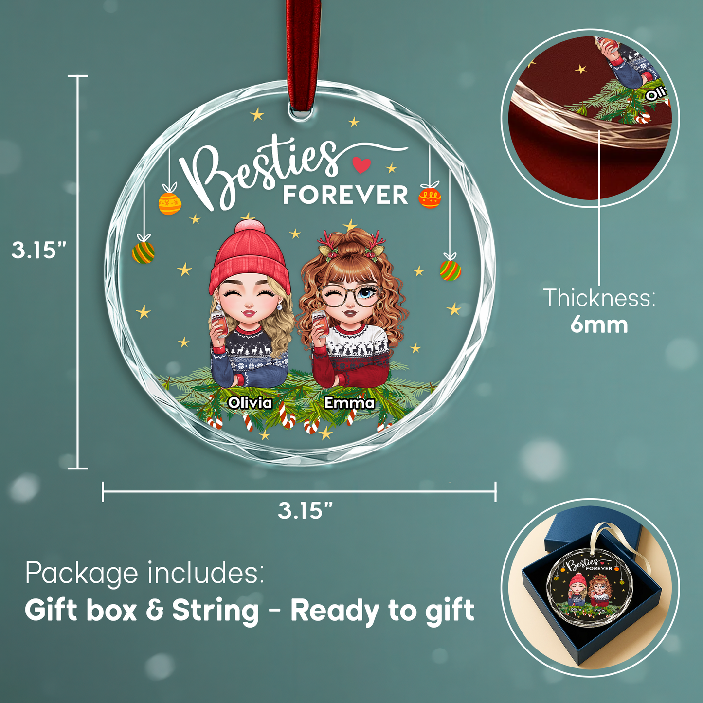 Besties Forever Cute Character Friendship Ornament