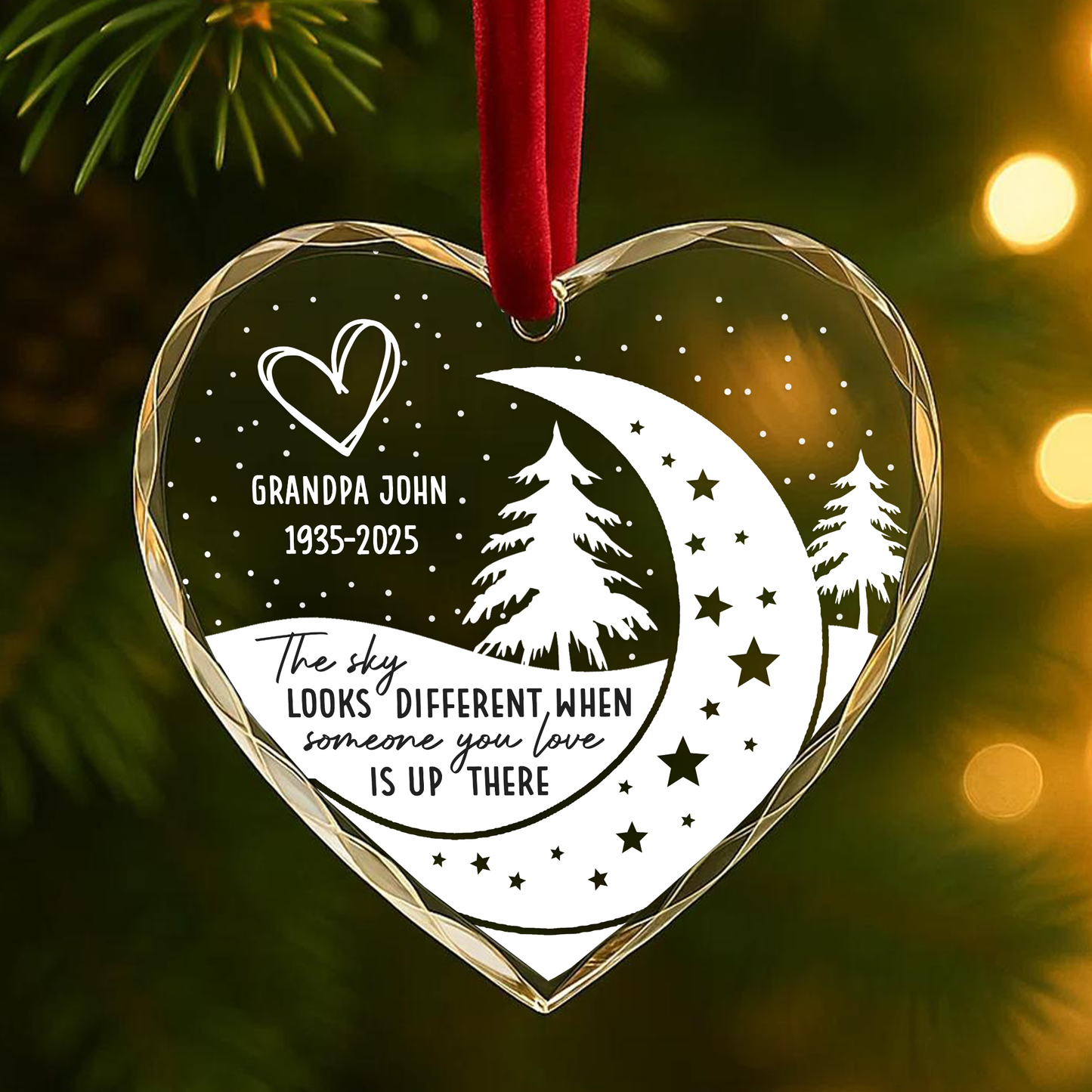 Memorial Moon and Tree The Sky Looks Different Custom Glass Ornament