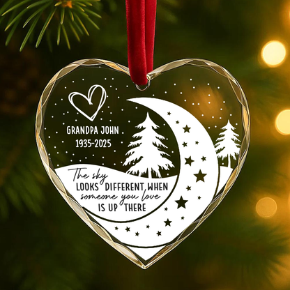 Memorial Moon and Tree The Sky Looks Different Custom Glass Ornament