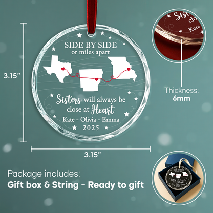 Sisters Will Always Be Close at Heart Long Distance Map Ornament