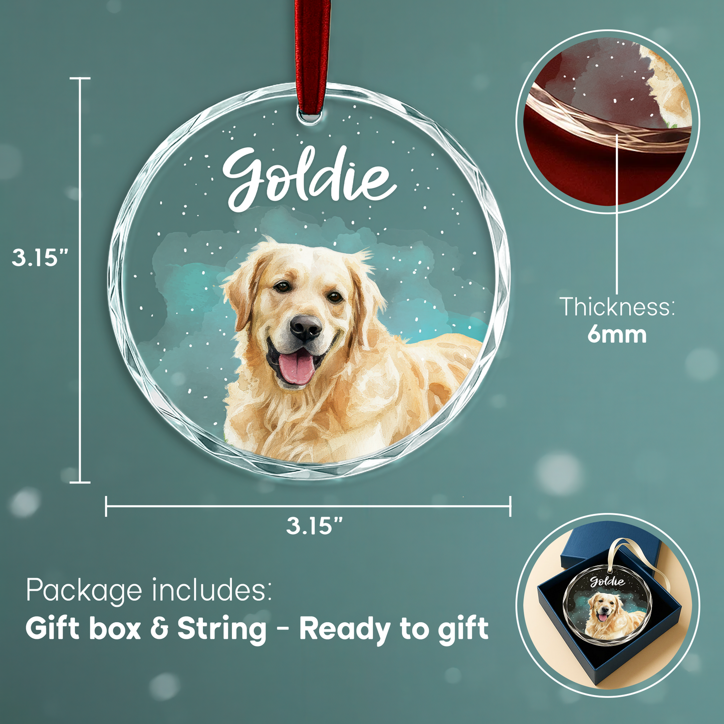 Custom Pet Portrait Ornament, Personalized Dog Photo Gift