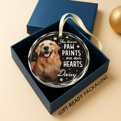 You Leave Paw Prints on Our Hearts, Personalized Pet Memorial Ornament
