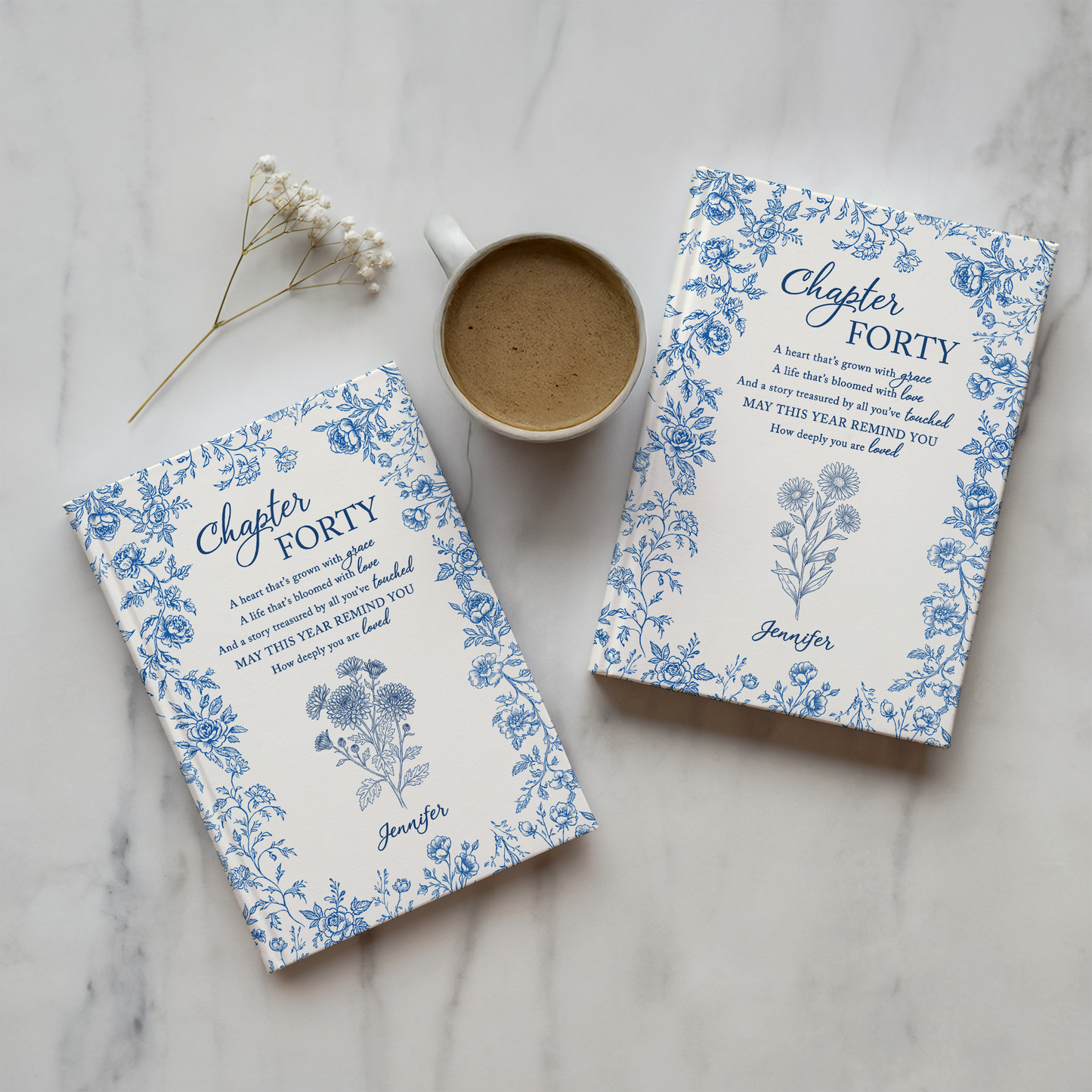 Personalized 40th Birthday Journal – “Chapter Forty” Custom Floral Notebook, Meaningful Milestone Gift