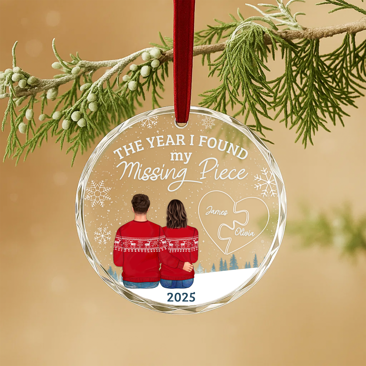 The Year I Found My Missing Piece, Personalized Couple Ornament with Puzzle Heart
