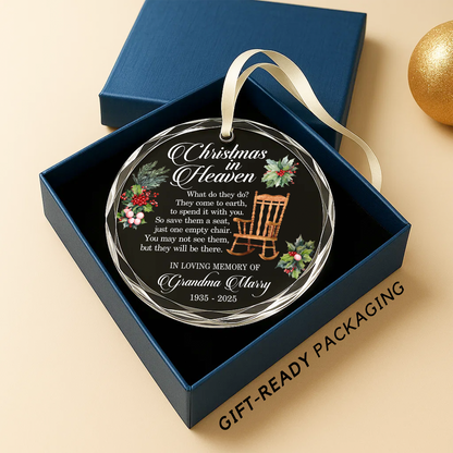 Christmas in Heaven with Rocking Chair Memorial Custom Glass Ornament