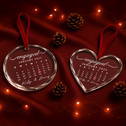 Engaged Calendar Ornament with Custom Date, Wedding Keepsake