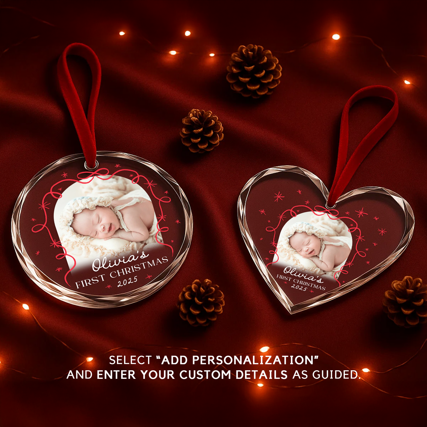 Baby First Christmas Ornament, Customize Name and Year